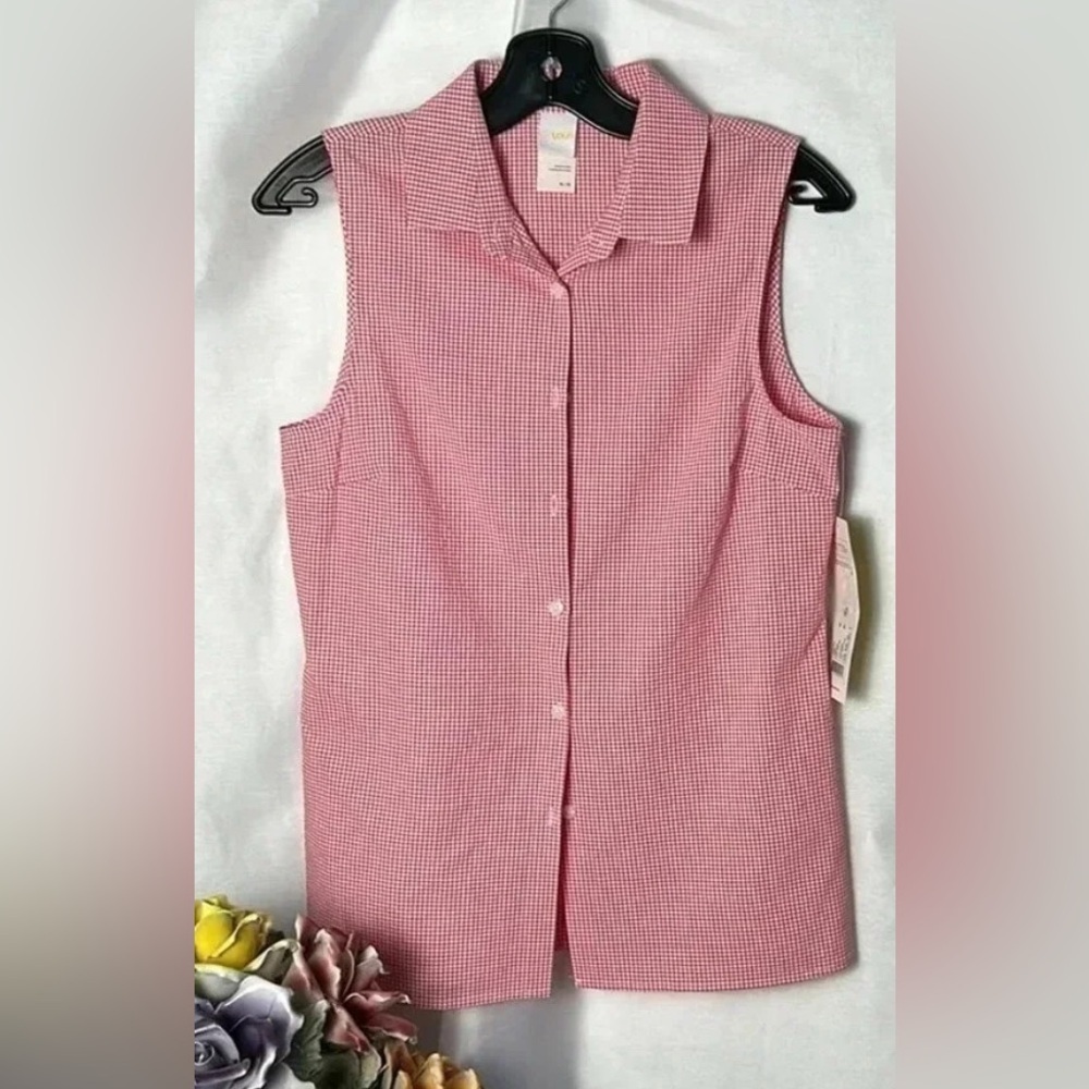 Y2K LOLE top,gingham,seersucker,sleeveless,fitted,country,red & white NWT VICHY